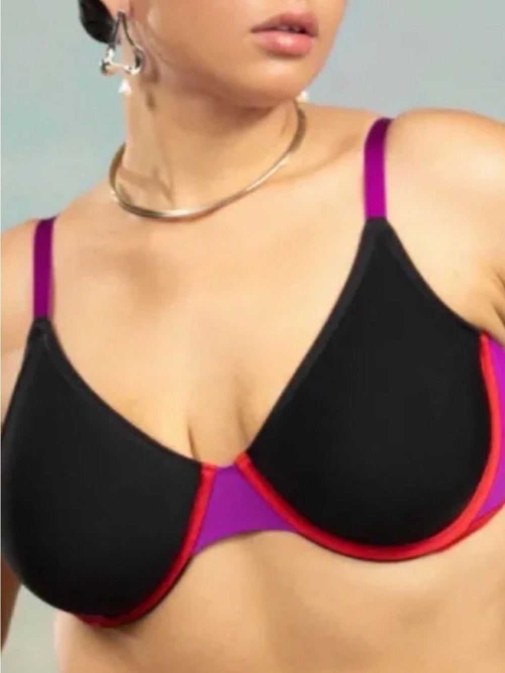 Underwire Colorblock Bra in Black, Purple & Red — Lightweight Support
